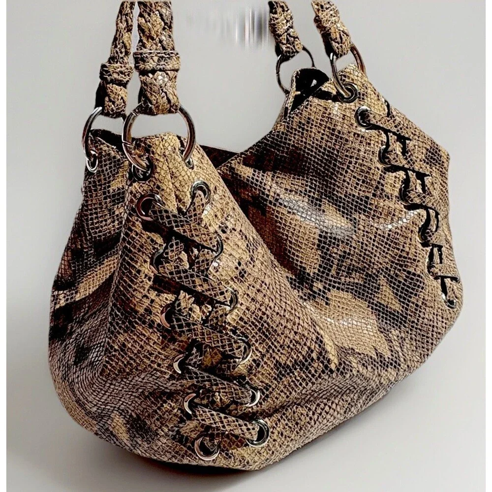 Michael Kors Python Satchel Y2K Laced Large Silver Hardware Pockets Shoulder